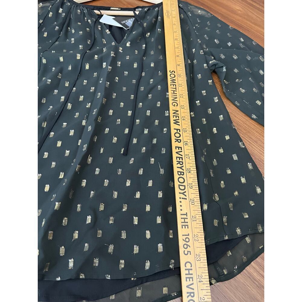Tahari NWT Size Small Black Gold Clip Dot Sheer Blouse Long Sleeve V-Neck Top - Picture 6 of 6